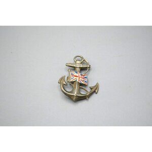 British Navy Brooch Anchor Union Jack Flag  1.5" Vtg Silver Blue Red White